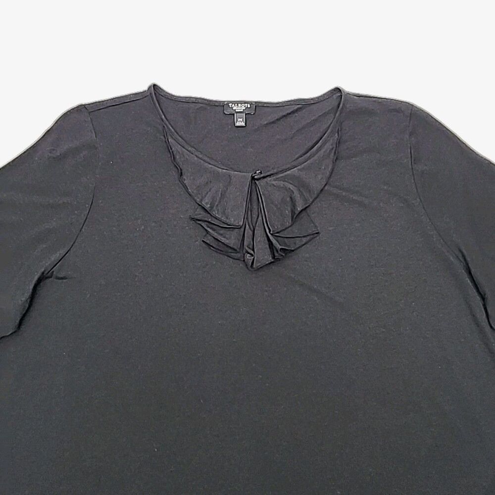 Talbots Shirt T-Shirt Knit Black Short Sleeve Top Plus Sz 2X Cotton Modal Ruffle - Picture 4 of 11